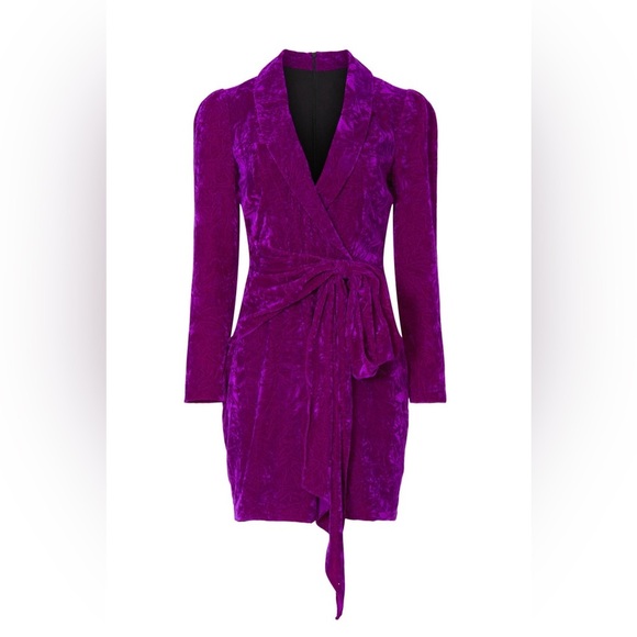 Shoshanna Dresses & Skirts - Shoshanna Caroline Purple Velvet Long Sleeve Wrap Mini Dress- Size 4